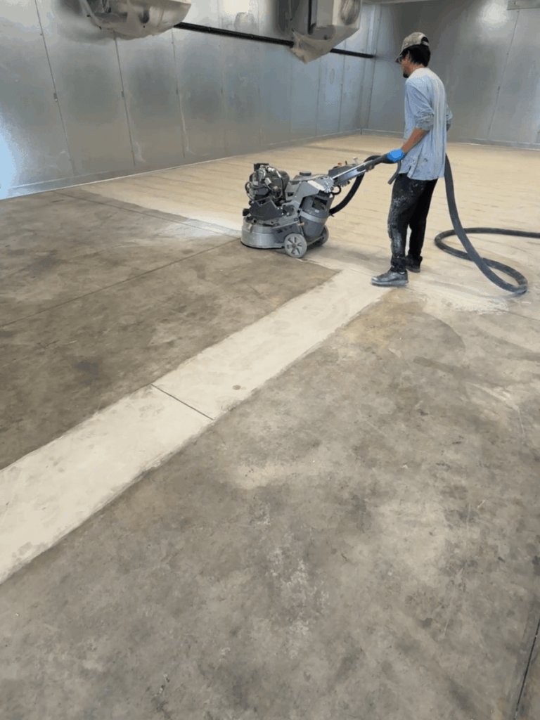 Commercial concrete surface preparation with diamond grinding in Bakersfield food facility