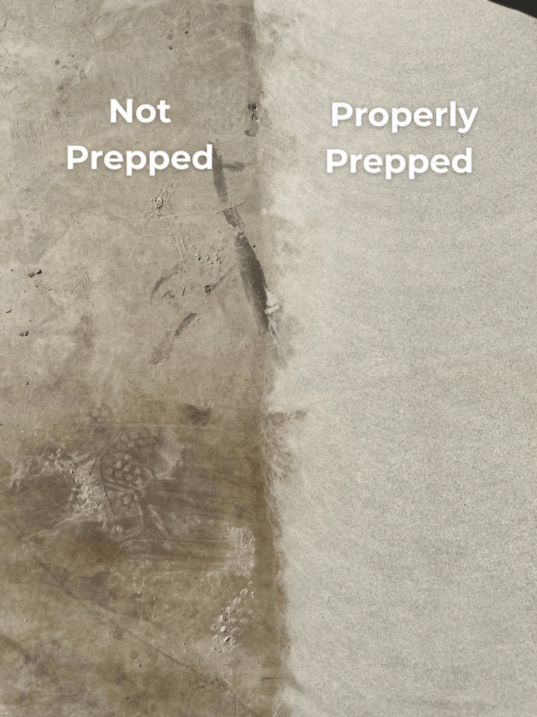 Concrete surface comparison showing unprepped versus diamond ground CSP 2 profile