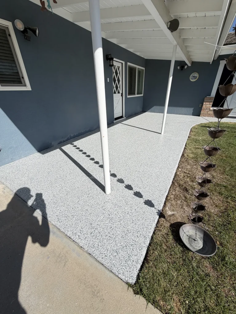 Tidal Wave flake floor coating on a covered front porch in Bakersfield, CA