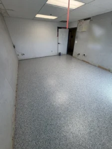 Finished commercial office floor coating in Torginol Lunar flake, Kern County